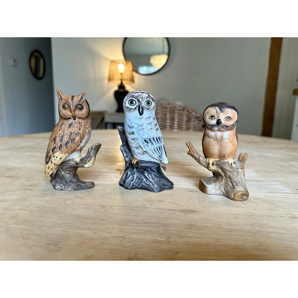 3 Vintage MCM Ceramic Owl Figurines‎